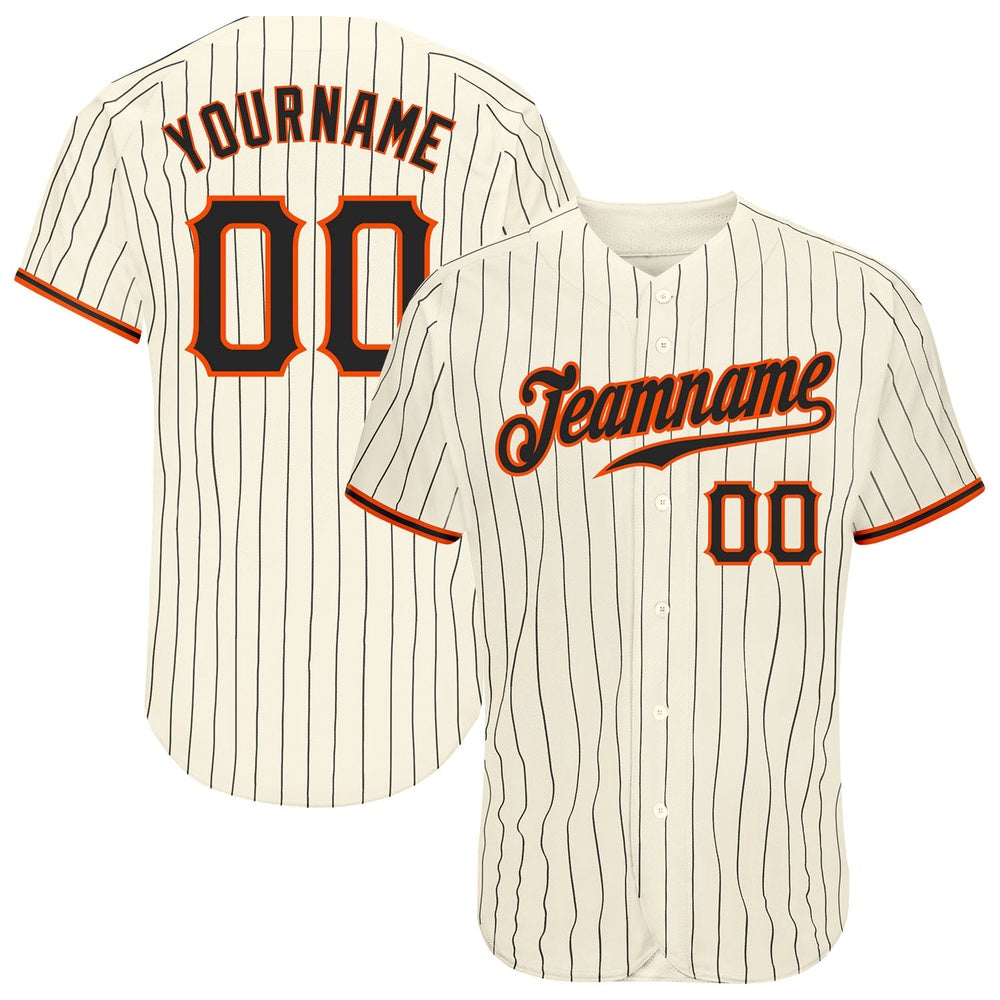 Team Jerseys Baseball, Custom Cream Black Pinstripe Black Orange Authentic Baseball Jersey, Logo Baseball Jersey