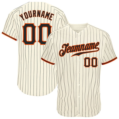 Team Jerseys Baseball, Custom Cream Black Pinstripe Black Orange Authentic Baseball Jersey, Logo Baseball Jersey