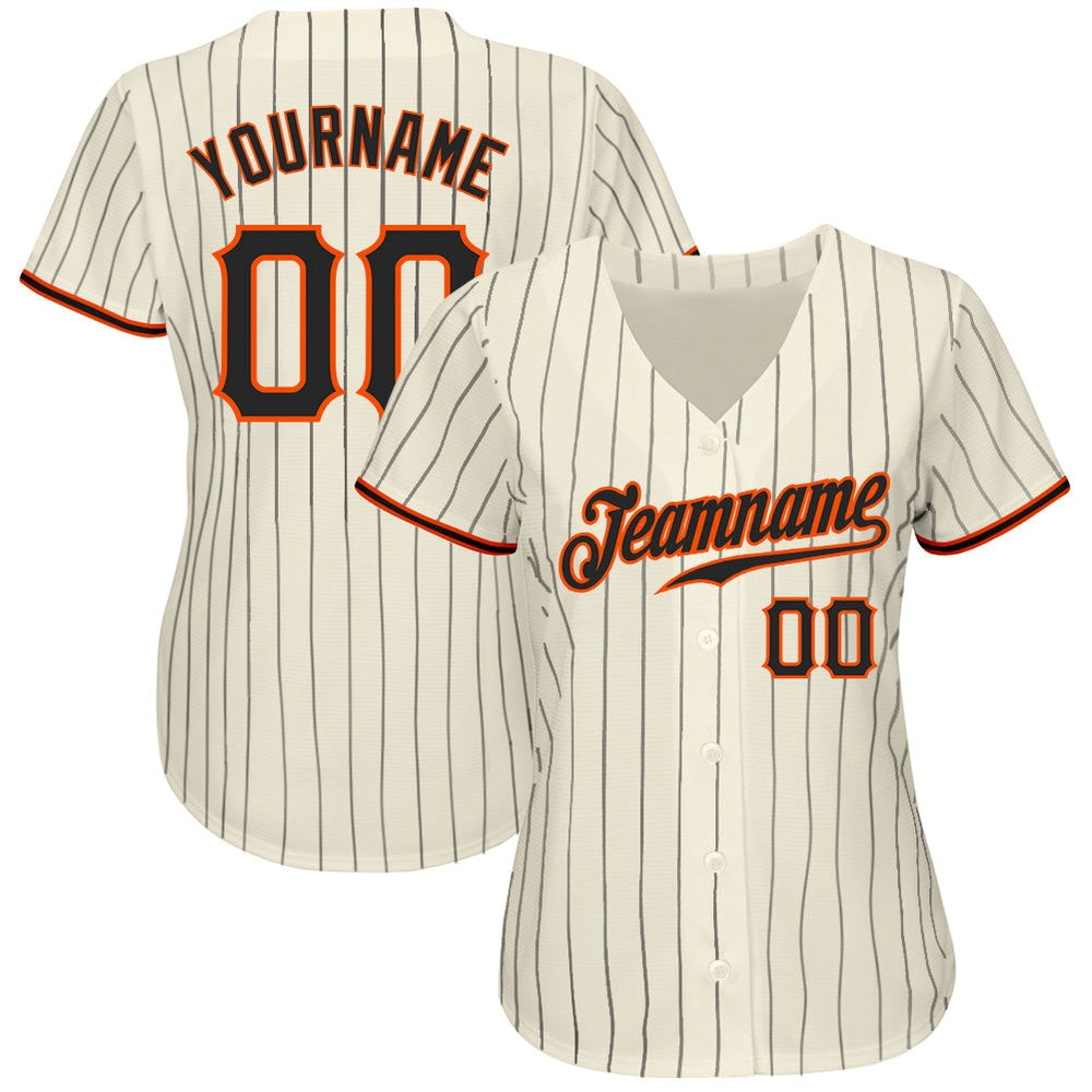 Team Jerseys Baseball, Custom Cream Black Pinstripe Black Orange Authentic Baseball Jersey, Logo Baseball Jersey
