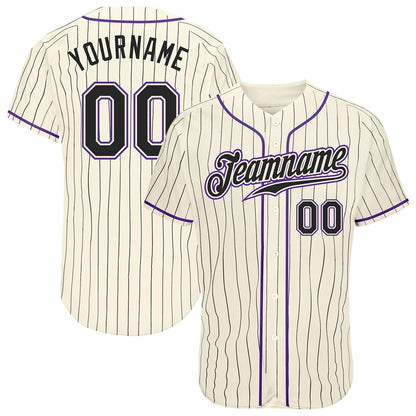 Team Jerseys Baseball, Custom Cream Black Pinstripe Black Purple Authentic Baseball Jersey, Logo Baseball Jersey