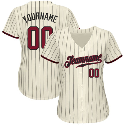 Team Jerseys Baseball, Custom Cream Black Pinstripe Crimson Black Authentic Baseball Jersey, Logo Baseball Jersey