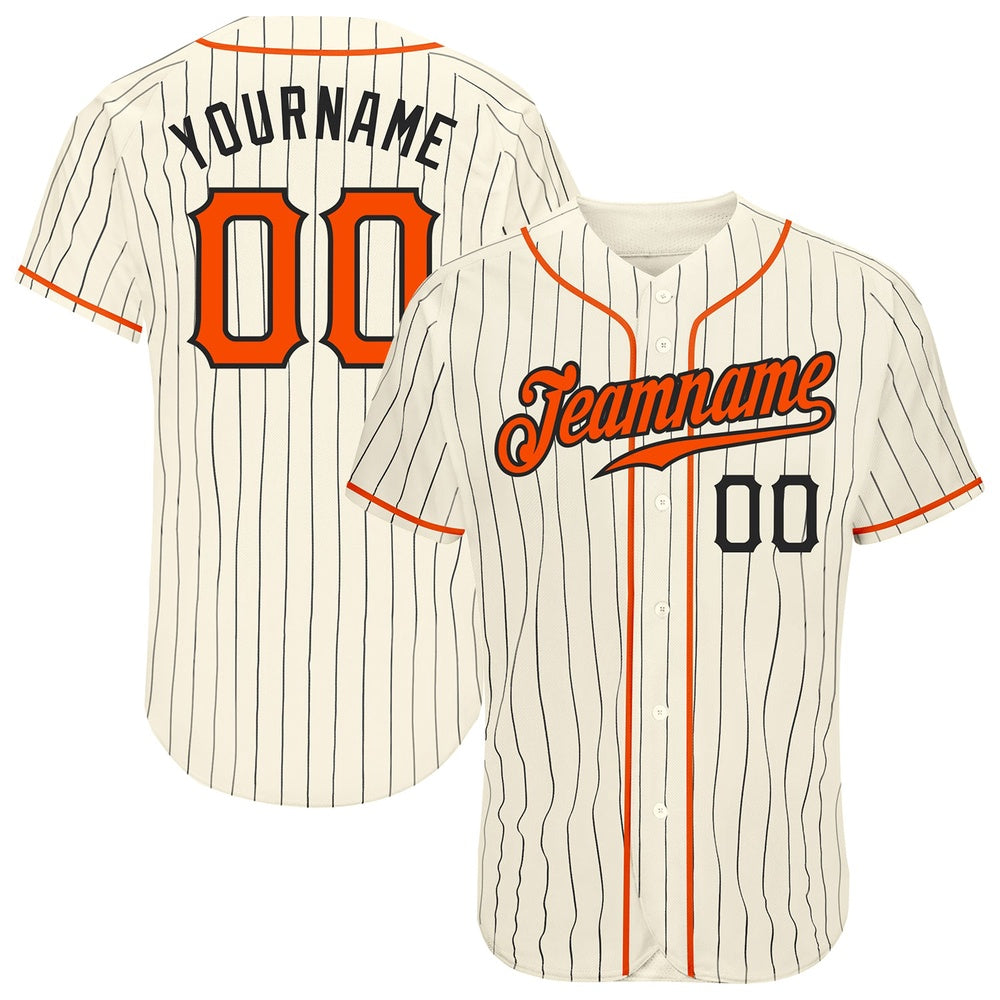 Team Jerseys Baseball, Custom Cream Black Pinstripe Orange Black Authentic Baseball Jersey, Logo Baseball Jersey