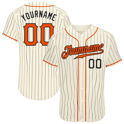 Team Jerseys Baseball, Custom Cream Black Pinstripe Orange Black Authentic Baseball Jersey, Logo Baseball Jersey