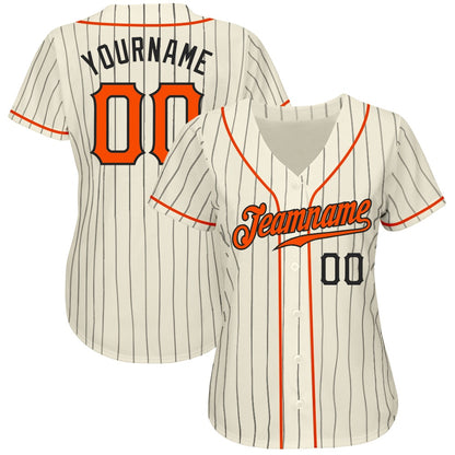 Team Jerseys Baseball, Custom Cream Black Pinstripe Orange Black Authentic Baseball Jersey, Logo Baseball Jersey