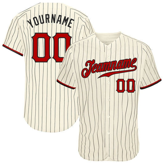 Team Jerseys Baseball, Custom Cream Black Pinstripe Red Black Authentic Baseball Jersey, Logo Baseball Jersey