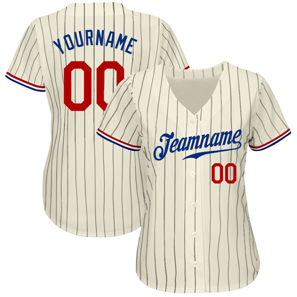 Team Jerseys Baseball, Custom Cream Black Pinstripe Red Royal Authentic Baseball Jersey, Logo Baseball Jersey
