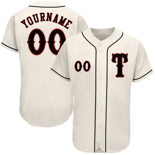 Team Jerseys Baseball, Custom Cream Black Red Authentic Baseball Jersey, Logo Baseball Jersey