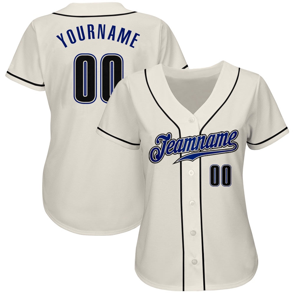 Team Jerseys Baseball, Custom Cream Black Royal Authentic Baseball Jersey, Logo Baseball Jersey