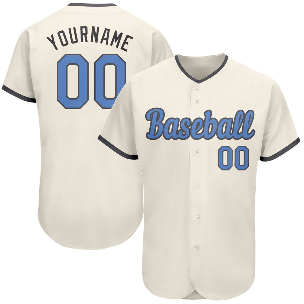 Team Jerseys Baseball, Custom Cream Light Blue Steel Gray Authentic Father's Day Baseball Jersey, Logo Baseball Jersey