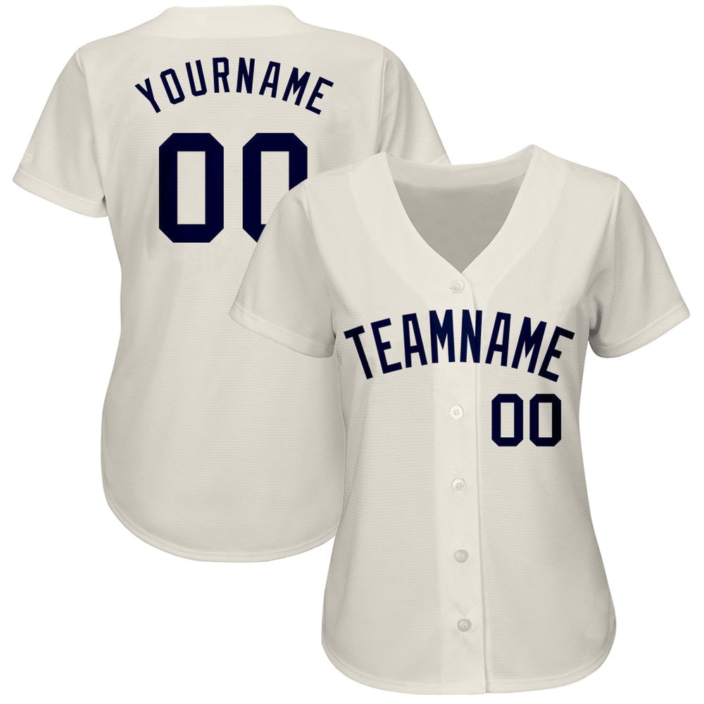 Team Jerseys Baseball, Custom Cream Navy Authentic Baseball Jersey, Logo Baseball Jersey
