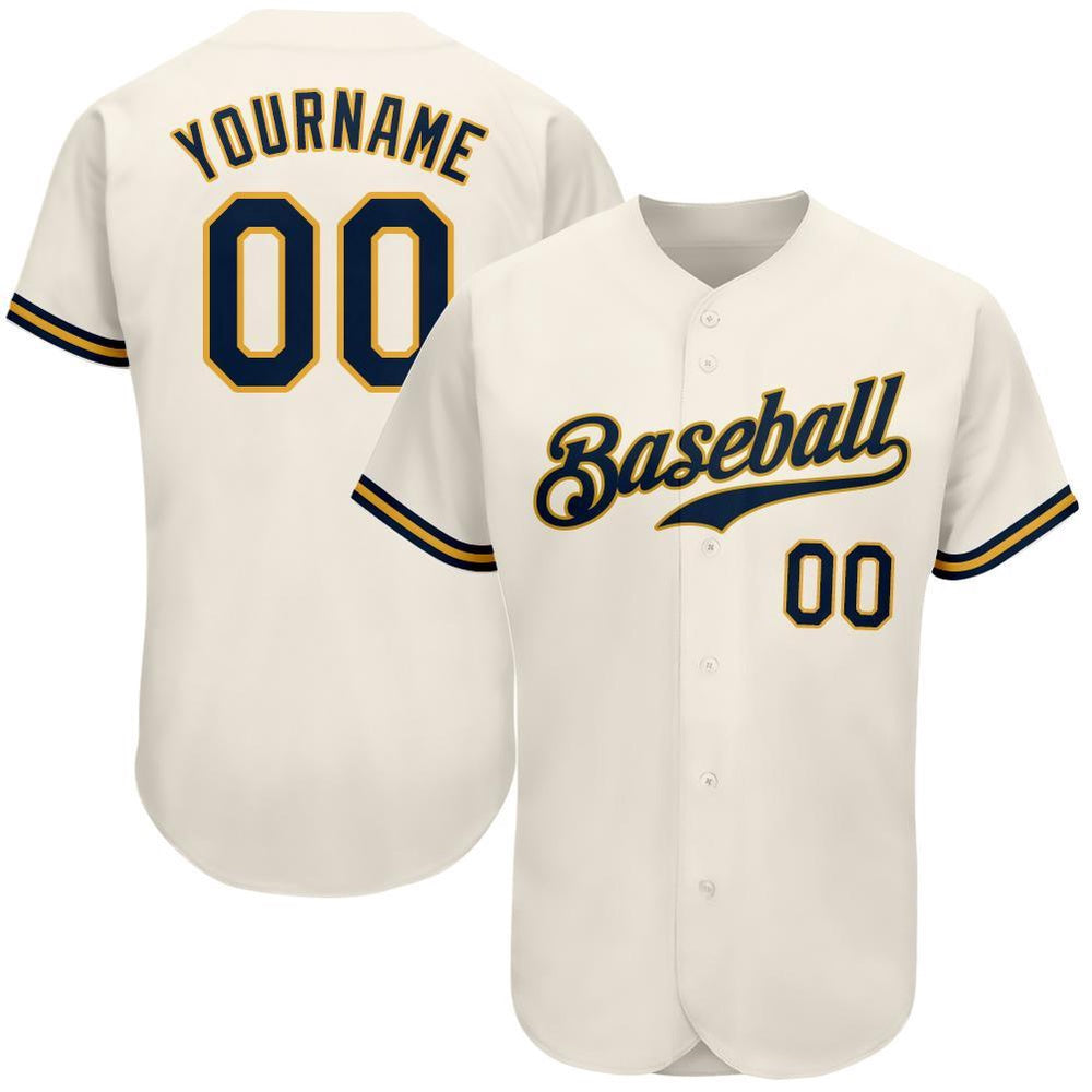 Team Jerseys Baseball, Custom Cream Navy Gold Authentic Baseball Jersey, Logo Baseball Jersey