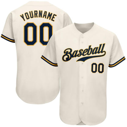 Team Jerseys Baseball, Custom Cream Navy Gold Authentic Baseball Jersey, Logo Baseball Jersey
