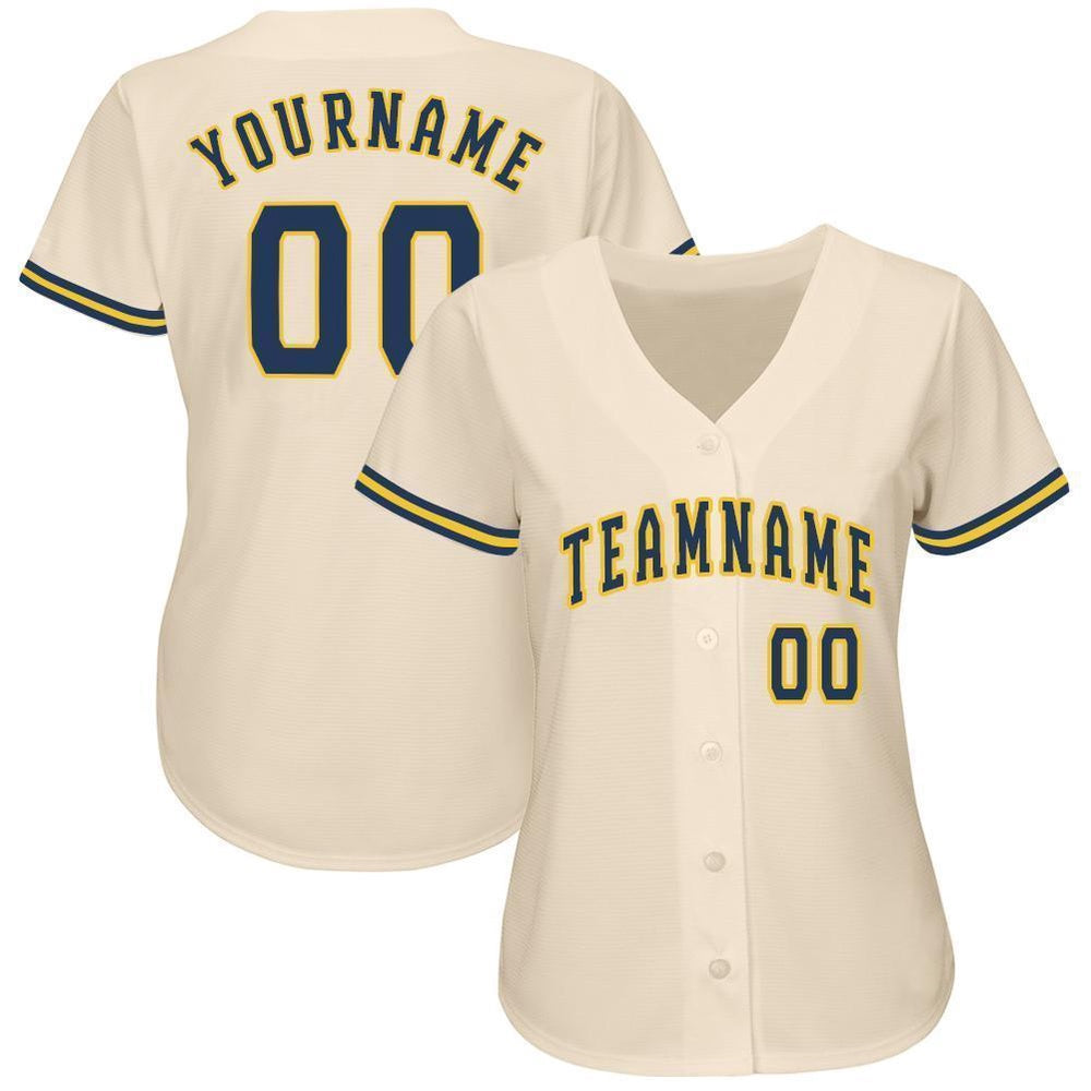Team Jerseys Baseball, Custom Cream Navy Gold Baseball Jersey, Logo Baseball Jersey