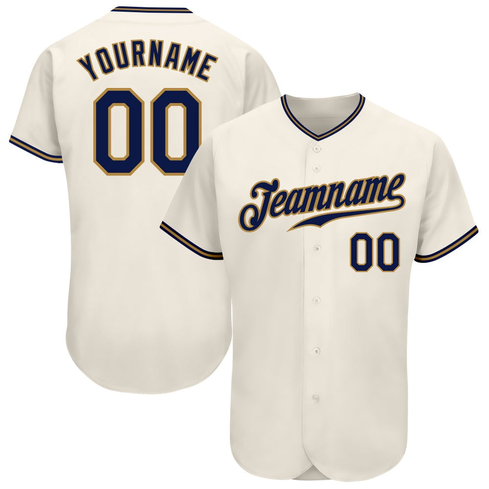 Team Jerseys Baseball, Custom Cream Navy Old Gold Authentic Baseball Jersey, Logo Baseball Jersey