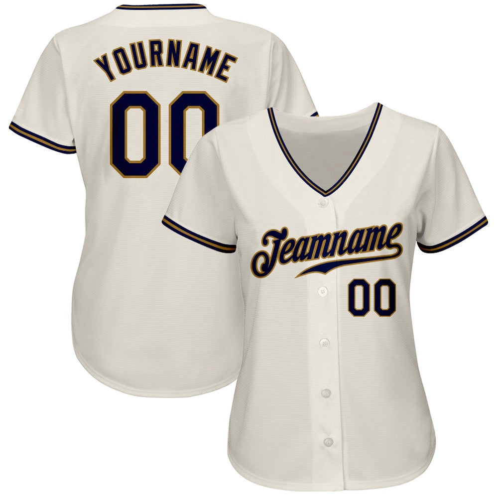 Team Jerseys Baseball, Custom Cream Navy Old Gold Authentic Baseball Jersey, Logo Baseball Jersey
