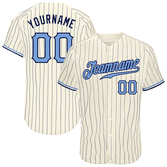 Team Jerseys Baseball, Custom Cream Navy Pinstripe Light Blue Navy Authentic Baseball Jersey, Logo Baseball Jersey