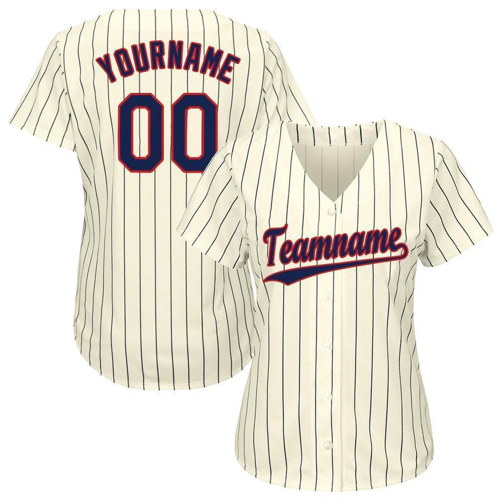 Team Jerseys Baseball, Custom Cream Navy Pinstripe Navy Red Baseball Jersey, Logo Baseball Jersey