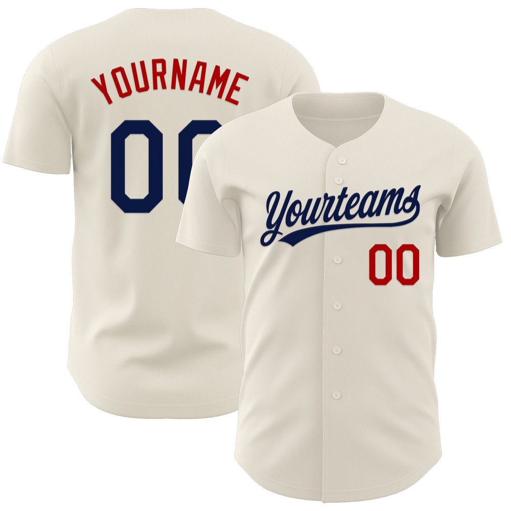 Team Jerseys Baseball, Custom Cream Navy Red Authentic Baseball Jersey, Logo Baseball Jersey