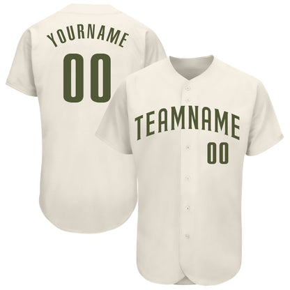Team Jerseys Baseball, Custom Cream Olive Authentic Baseball Jersey, Logo Baseball Jersey