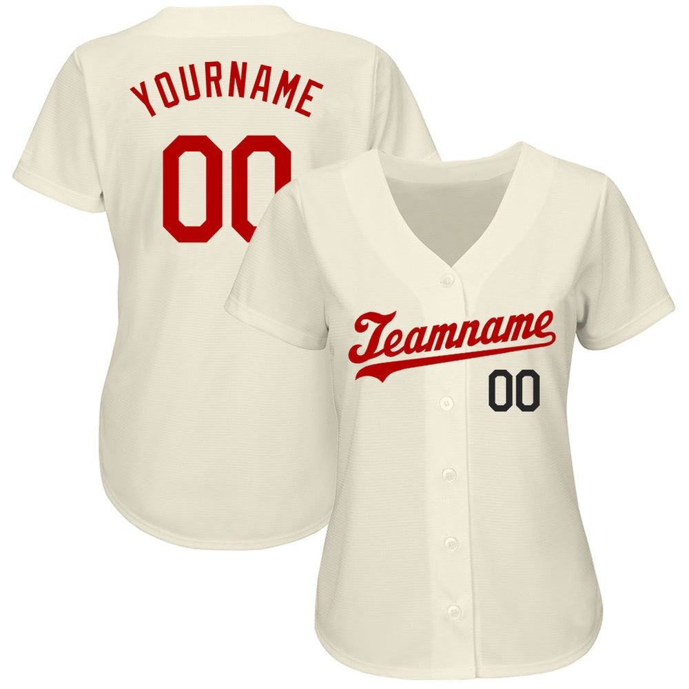 Team Jerseys Baseball, Custom Cream Red Black Authentic Baseball Jersey, Logo Baseball Jersey