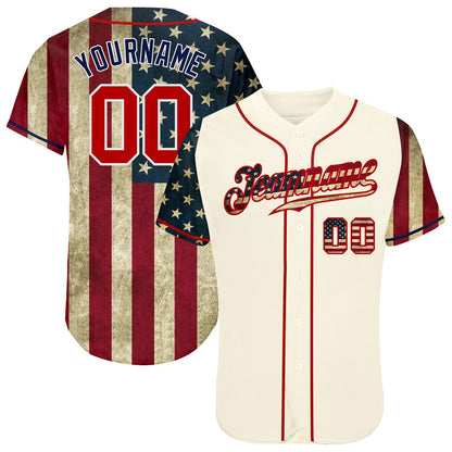 Team Jerseys Baseball, Custom Cream Red Navy 3D American Flag Authentic Baseball Jersey, Logo Baseball Jersey