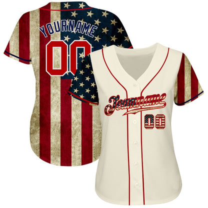 Team Jerseys Baseball, Custom Cream Red Navy 3D American Flag Authentic Baseball Jersey, Logo Baseball Jersey