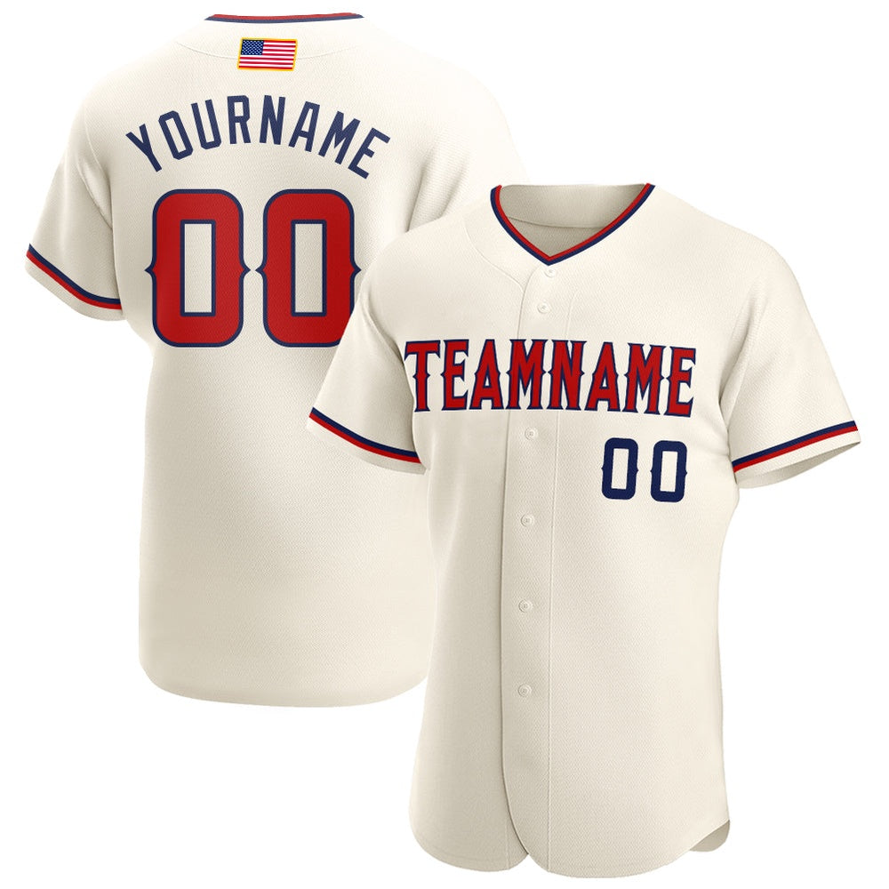 Team Jerseys Baseball, Custom Cream Red Navy Authentic American Flag Fashion Baseball Jersey, Logo Baseball Jersey