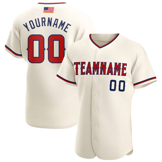 Team Jerseys Baseball, Custom Cream Red Navy Authentic American Flag Fashion Baseball Jersey, Logo Baseball Jersey