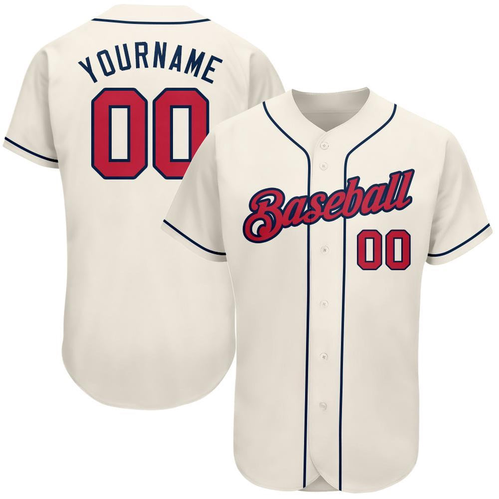 Team Jerseys Baseball, Custom Cream Red Navy Authentic Baseball Jersey, Logo Baseball Jersey