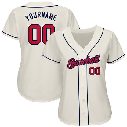 Team Jerseys Baseball, Custom Cream Red Navy Authentic Baseball Jersey, Logo Baseball Jersey