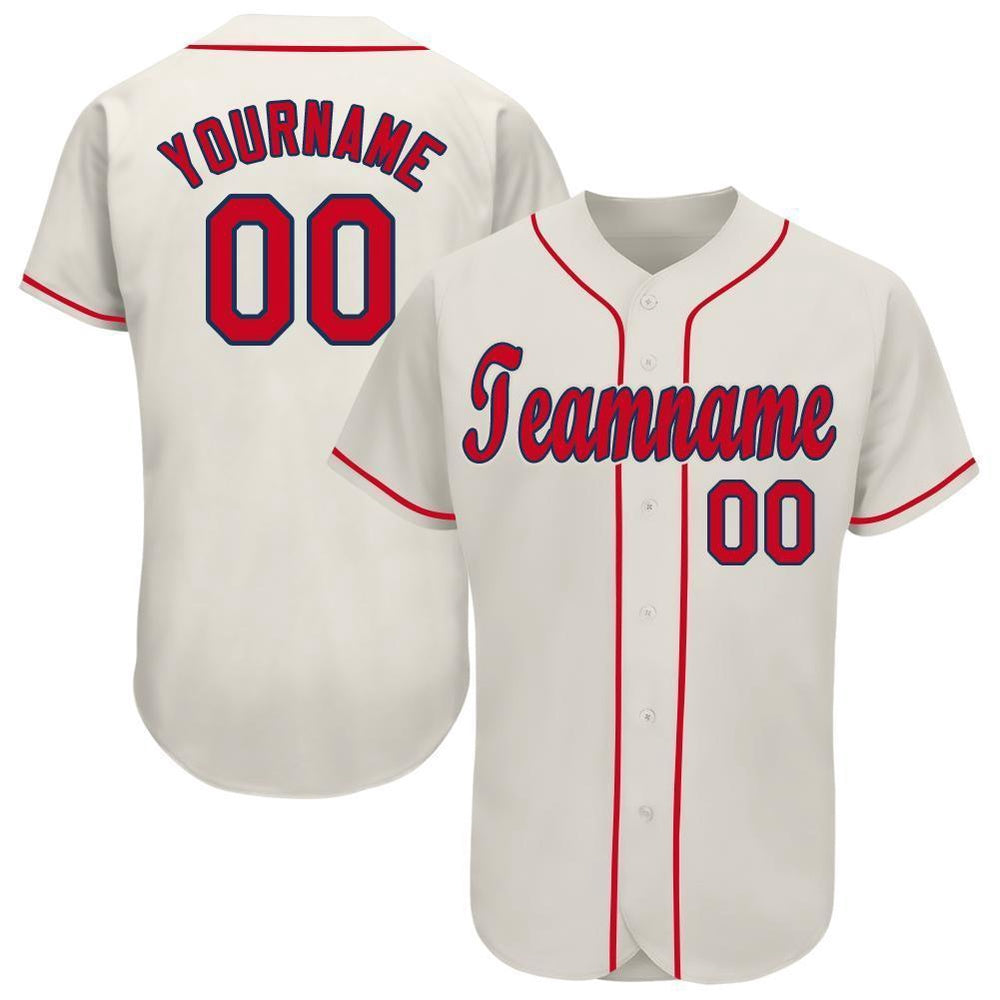 Team Jerseys Baseball, Custom Cream Red Navy Baseball Jersey, Logo Baseball Jersey