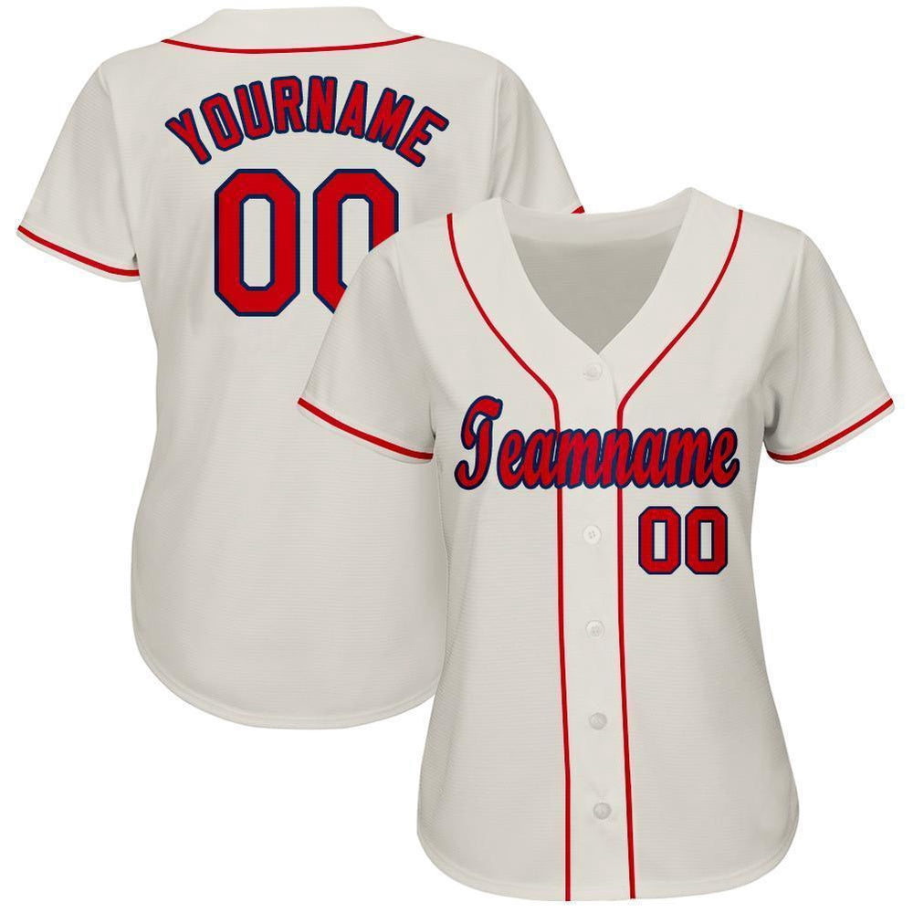 Team Jerseys Baseball, Custom Cream Red Navy Baseball Jersey, Logo Baseball Jersey