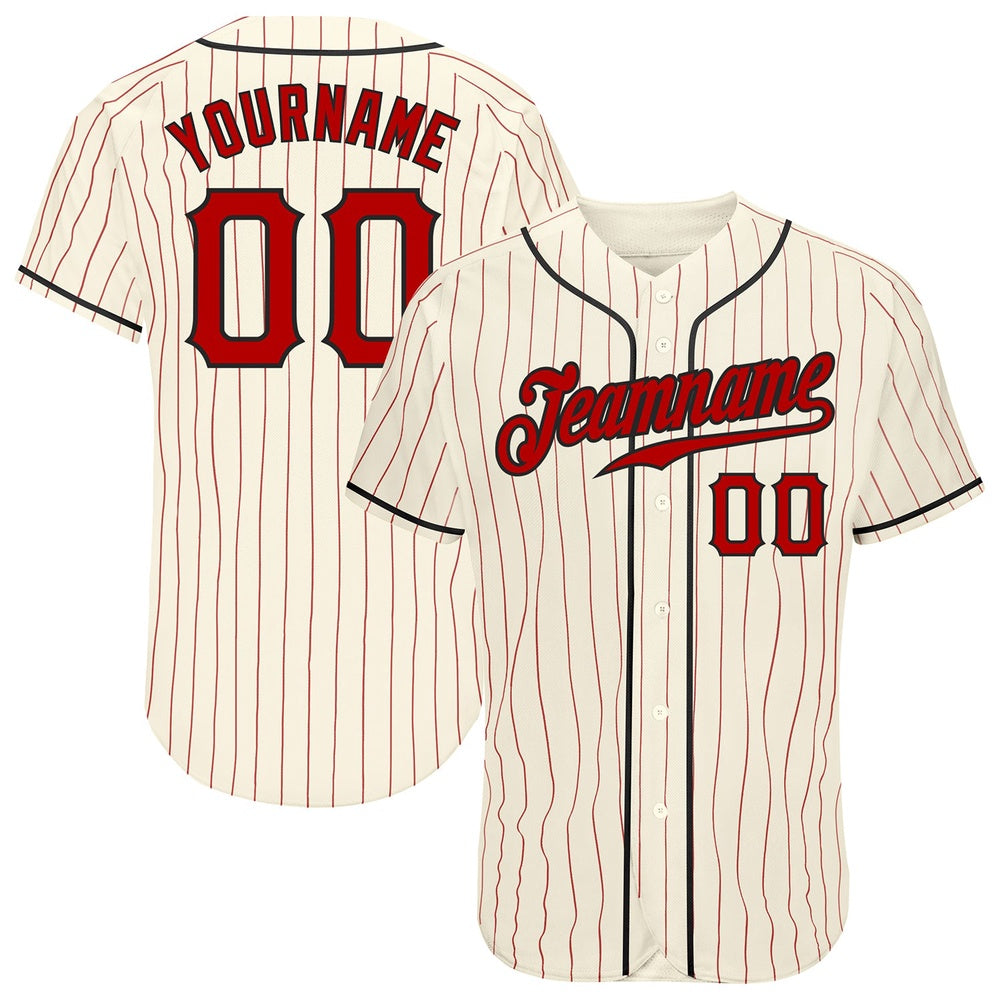 Team Jerseys Baseball, Custom Cream Red Pinstripe Red Black Authentic Baseball Jersey, Logo Baseball Jersey