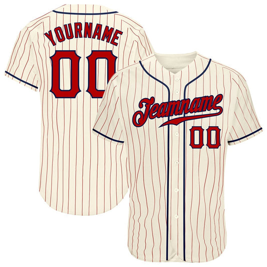 Team Jerseys Baseball, Custom Cream Red Pinstripe Red Navy Authentic Baseball Jersey, Logo Baseball Jersey