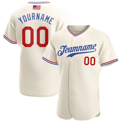 Team Jerseys Baseball, Custom Cream Red Royal Authentic American Flag Fashion Baseball Jersey, Logo Baseball Jersey