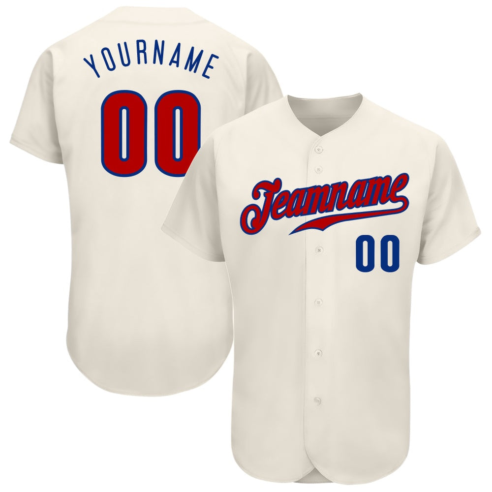Team Jerseys Baseball, Custom Cream Red Royal Authentic Baseball Jersey, Logo Baseball Jersey