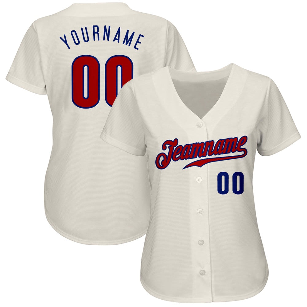 Team Jerseys Baseball, Custom Cream Red Royal Authentic Baseball Jersey, Logo Baseball Jersey