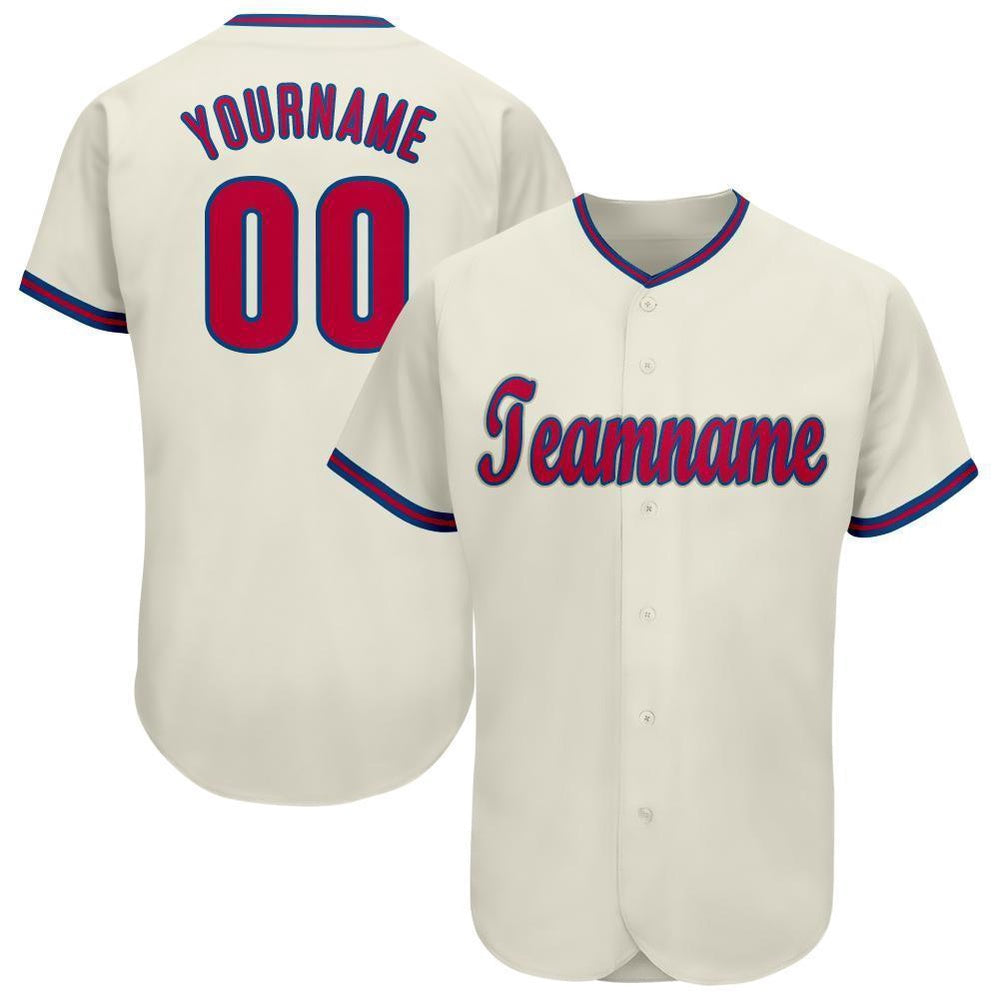 Team Jerseys Baseball, Custom Cream Red Royal Baseball Jersey, Logo Baseball Jersey