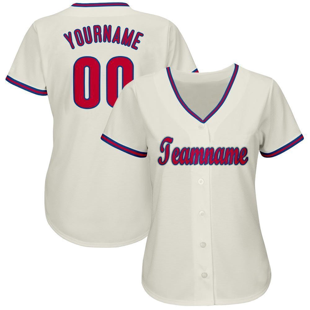 Team Jerseys Baseball, Custom Cream Red Royal Baseball Jersey, Logo Baseball Jersey