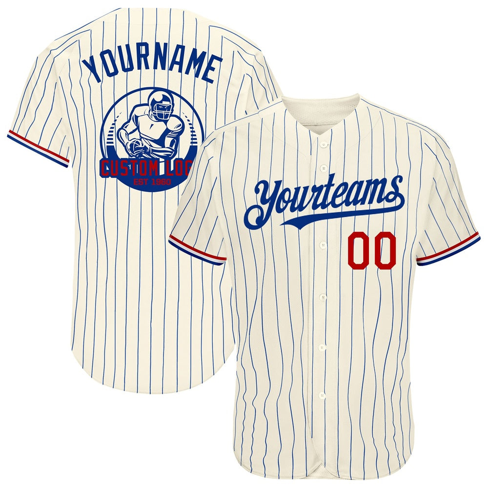 Team Jerseys Baseball, Custom Cream Royal Pinstripe Red White Authentic Baseball Jersey, Logo Baseball Jersey