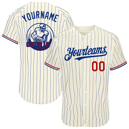 Team Jerseys Baseball, Custom Cream Royal Pinstripe Red White Authentic Baseball Jersey, Logo Baseball Jersey