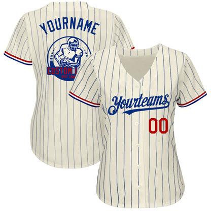 Team Jerseys Baseball, Custom Cream Royal Pinstripe Red White Authentic Baseball Jersey, Logo Baseball Jersey