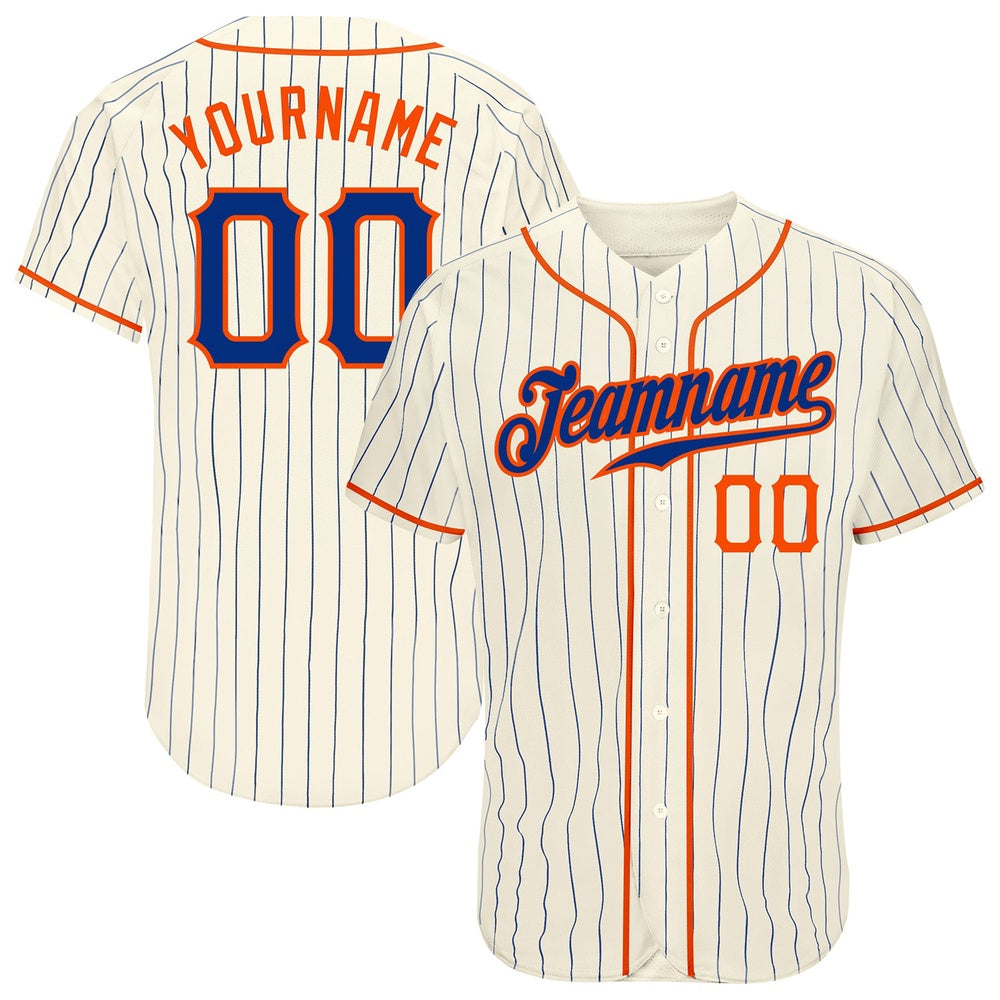 Team Jerseys Baseball, Custom Cream Royal Pinstripe Royal Orange Authentic Baseball Jersey, Logo Baseball Jersey