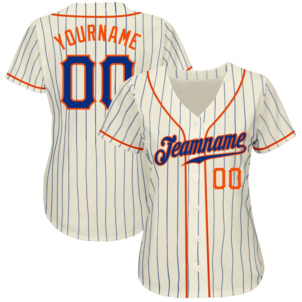 Team Jerseys Baseball, Custom Cream Royal Pinstripe Royal Orange Authentic Baseball Jersey, Logo Baseball Jersey