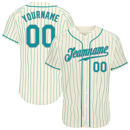 Team Jerseys Baseball, Custom Cream Teal Pinstripe Teal Gray Authentic Baseball Jersey, Logo Baseball Jersey