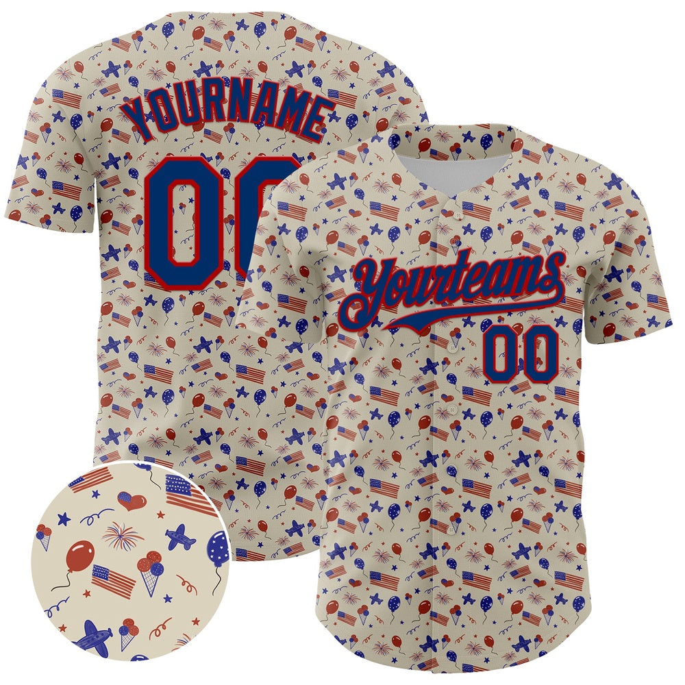 Team Jerseys Baseball, Custom Cream US Navy Blue Red 3D American Flag Authentic Baseball Jersey, Logo Baseball Jersey