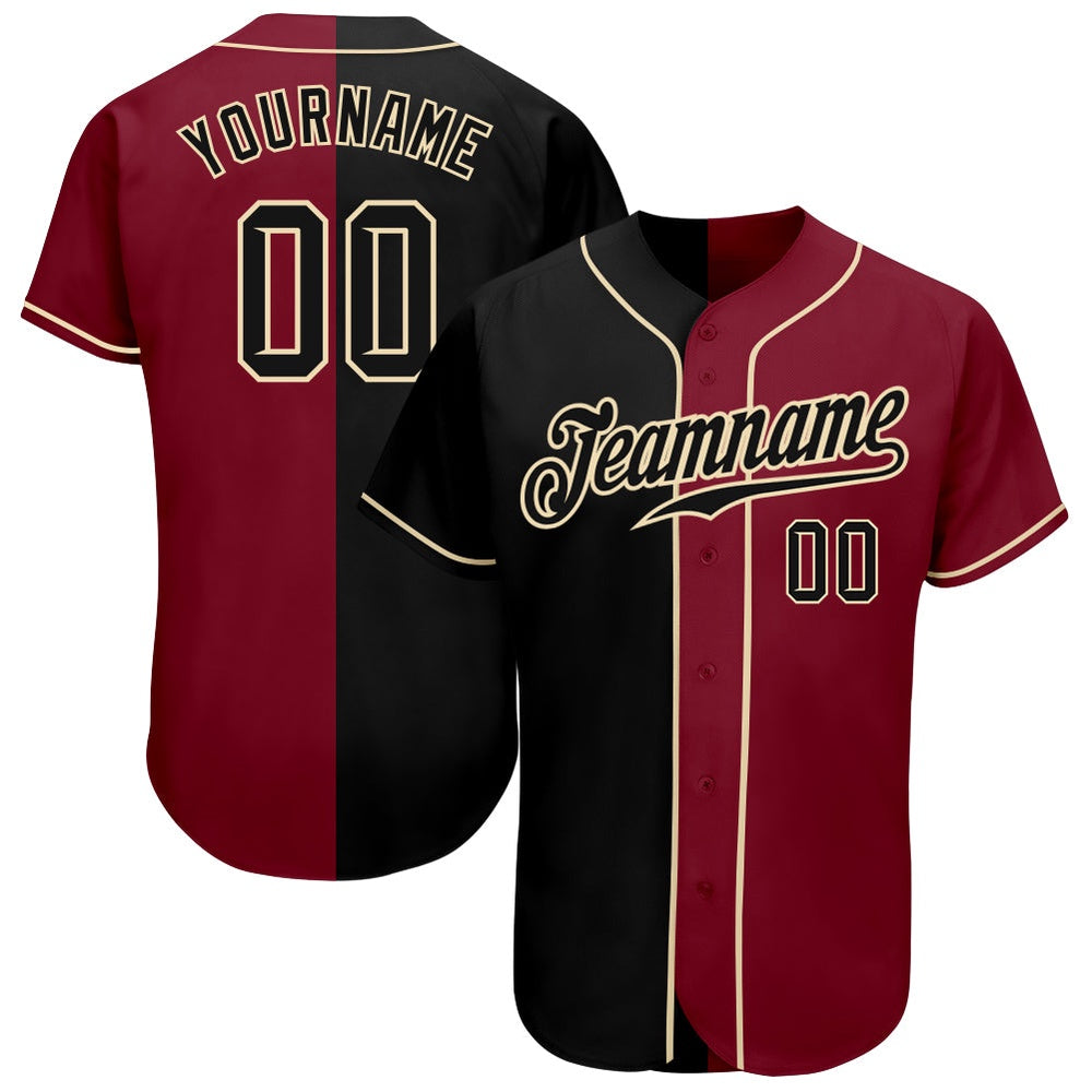 Team Jerseys Baseball, Custom Crimson Black Cream Authentic Split Fashion Baseball Jersey, Logo Baseball Jersey