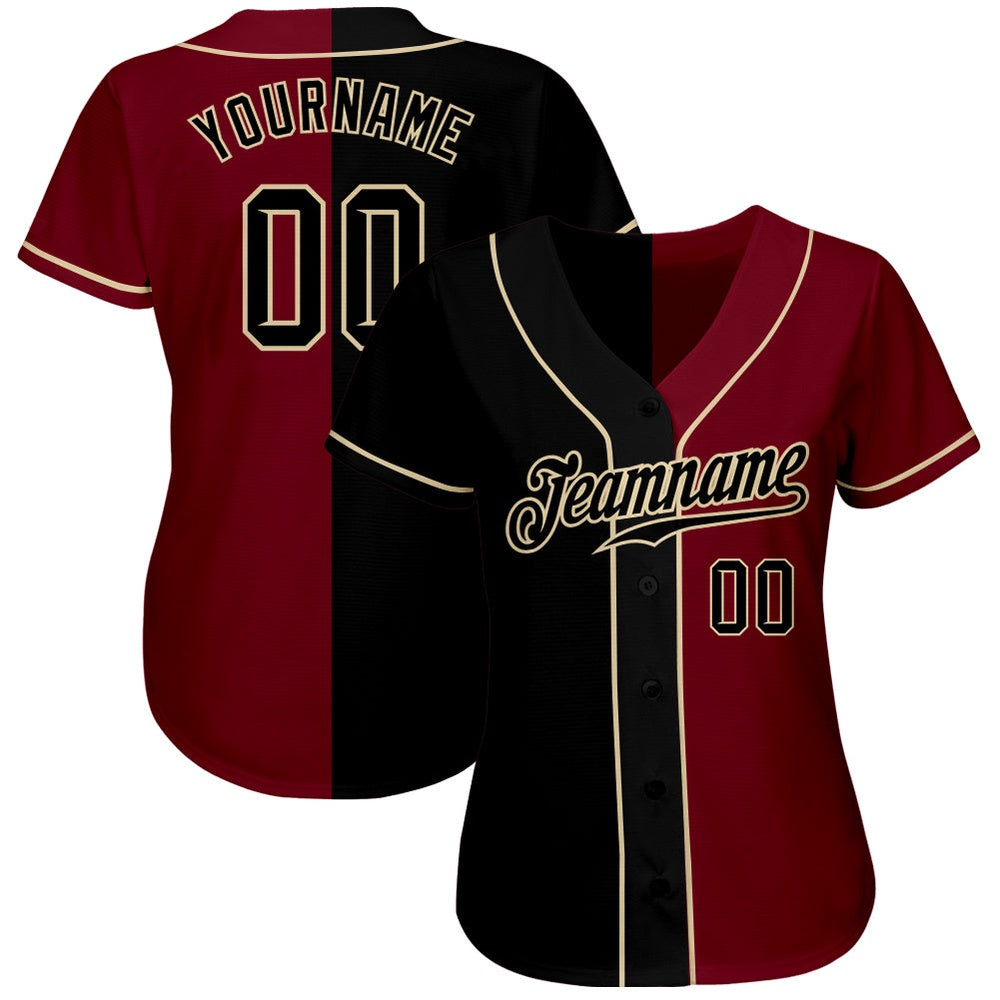 Team Jerseys Baseball, Custom Crimson Black Cream Authentic Split Fashion Baseball Jersey, Logo Baseball Jersey