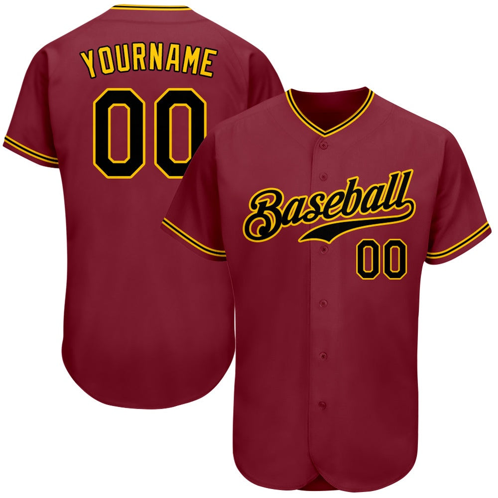 Team Jerseys Baseball, Custom Crimson Black Gold Authentic Baseball Jersey, Logo Baseball Jersey