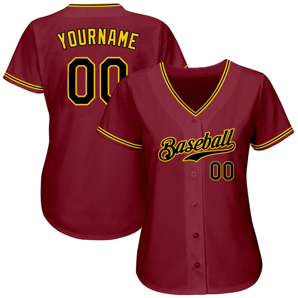 Team Jerseys Baseball, Custom Crimson Black Gold Authentic Baseball Jersey, Logo Baseball Jersey
